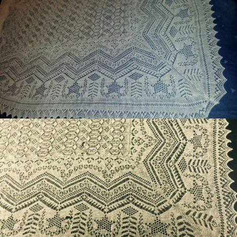 The Outlander shawl together with Monique's reproduction the Star Shawl