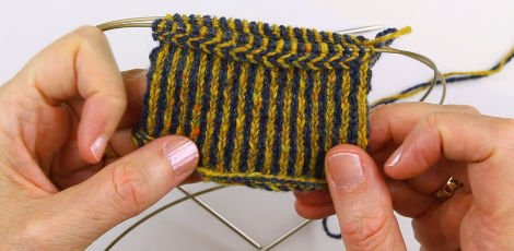 Two End or Twined Knitting - here using two alternate colors