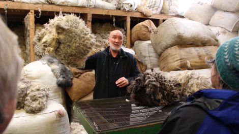 Oliver Henry doing a wool sorting demonstration, a very popular event at Shetland Wool Week