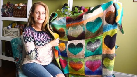 Jamie's Noro Hearts Blanket, pattern by Bonnie Franz